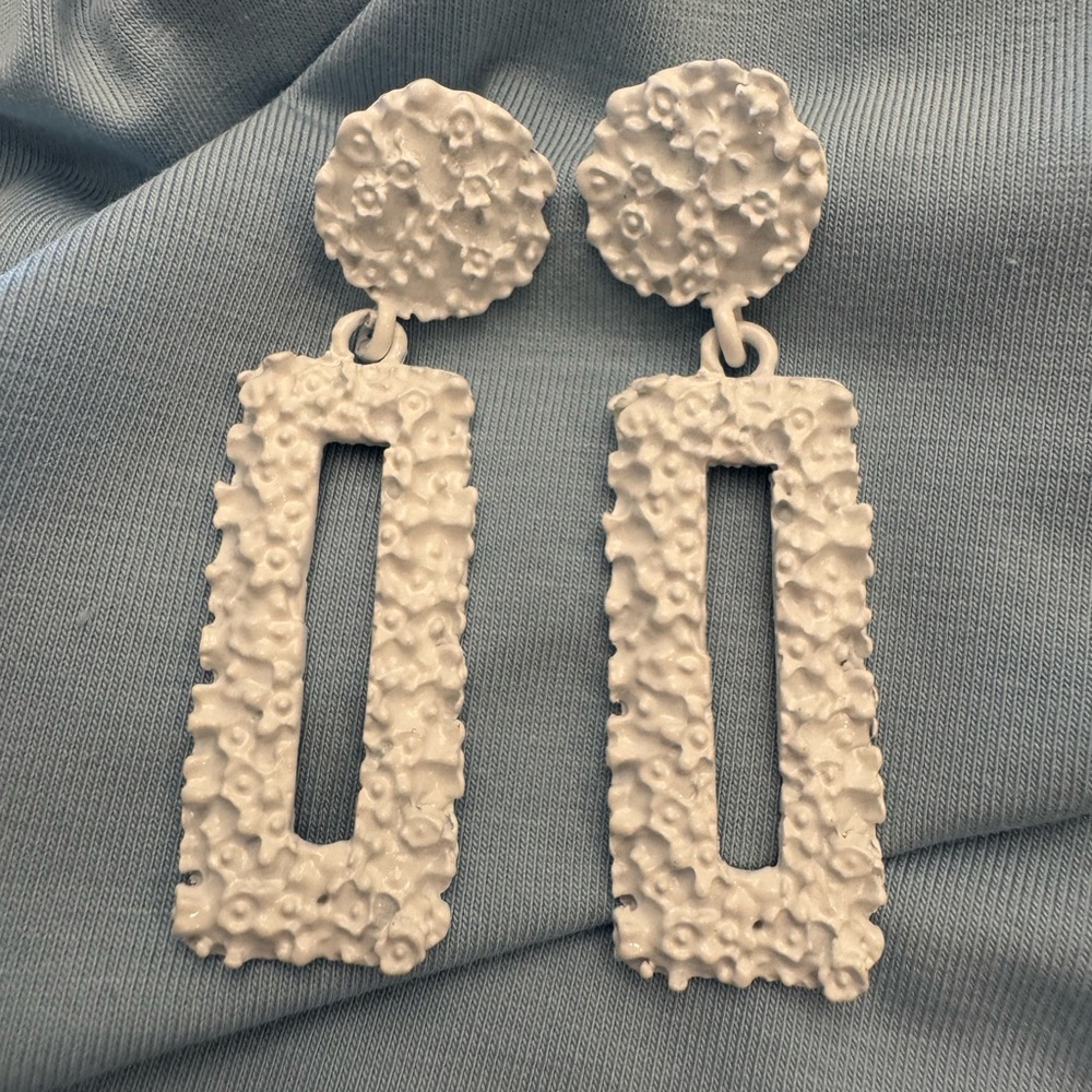 Textured White Dangle Earrings